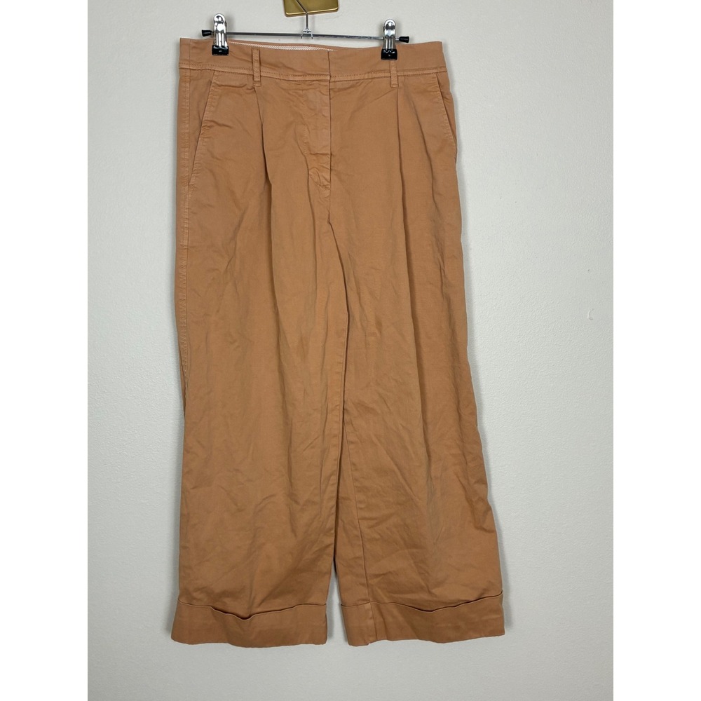 J.Crew Wide-Leg Cropped Chino Pants Brown Tan Pleated Womens Size 4 (K17)